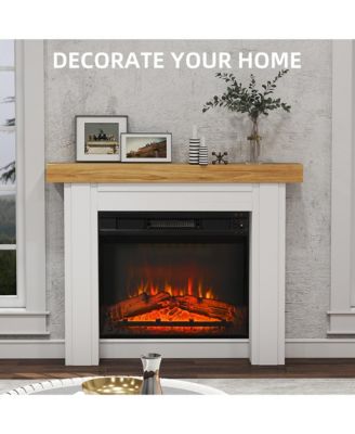 Modern Fireplace Mantel, Fireplace Surround with Leg, Natural Wood