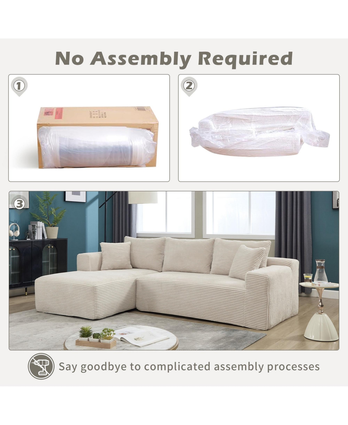 Boyel Living Modular Sectional Sofa Couches L-Shape Couch 3 Seat Memory Foam