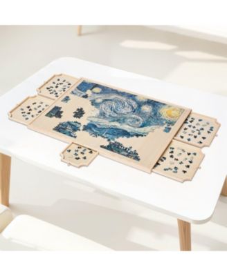 1500-Piece Rotating Puzzle Board with 5 Drawers and Cover, 34x25 in Portable Wooden Jigsaw Table for Adults