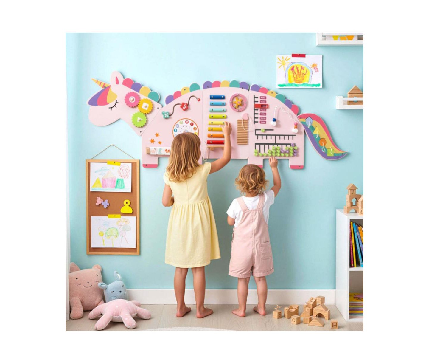 Детская игрушка HONGGE Kids Montessori Sensory Busy Board with 11 Learning Activities, цвет: Розовый — фото 2