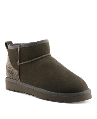Women's Brandai-Curli Shearling Ankle Boot – Embossed Leather & Suede Slip-On With Whipstitch Detail