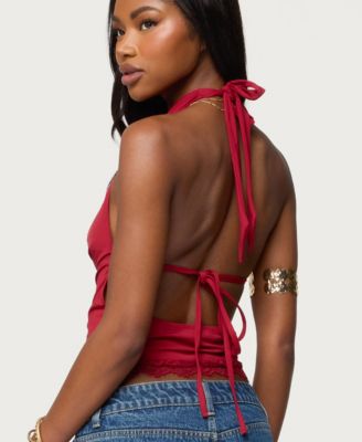 Women's Layered Lacey Cowl Neck Halter Top