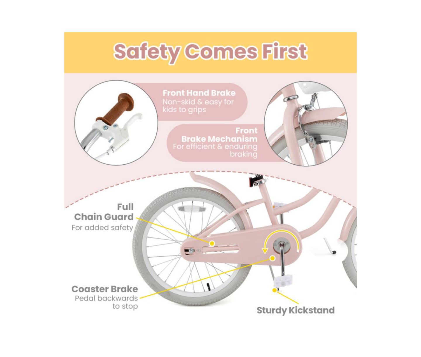 Детская игрушка HONGGE 20-Inch Carbon Steel Kids' Bicycle with Adjustable Seat & Handlebar and Dual Brake System, Ages 8+, цвет: Розовый — фото 7