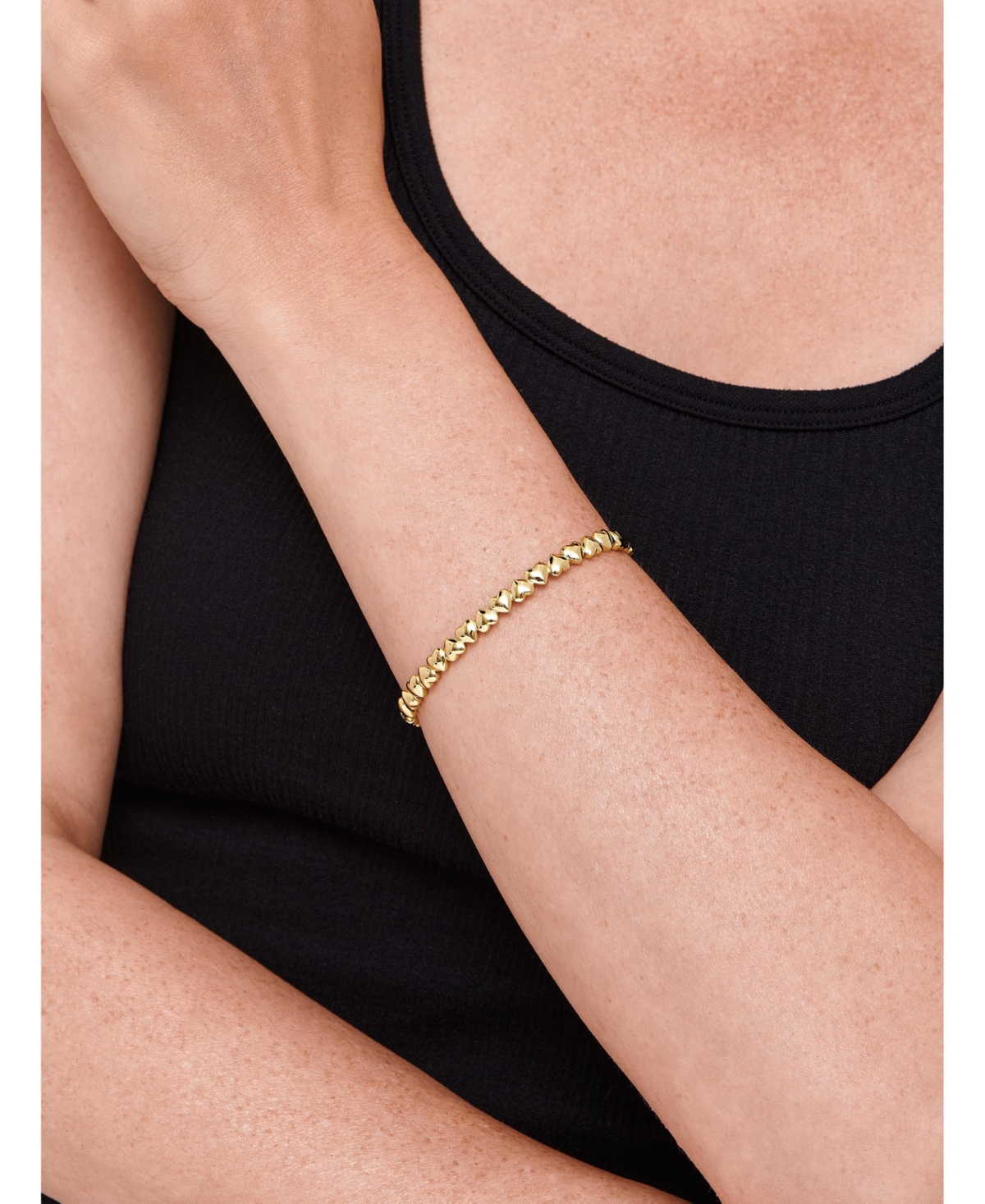 Devata Sweet Heart Eternity Bangle Bracelet in Gold Plated Sterling Silver, Size Medium