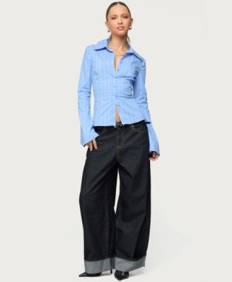 Women's Pinstripe Tailored Button Up Shirt