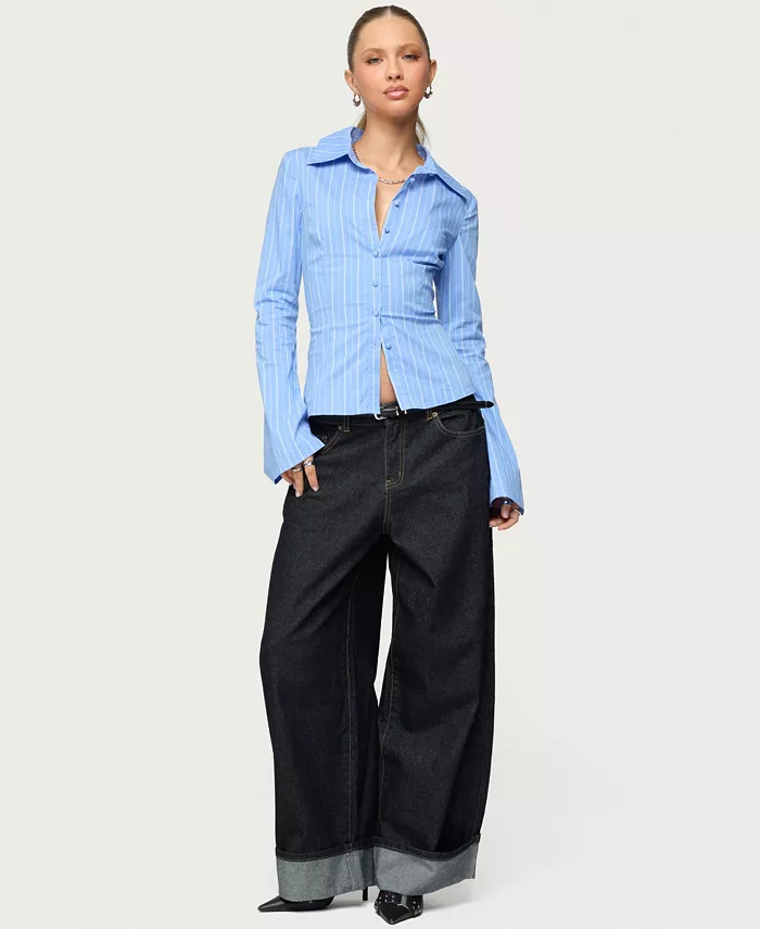 Women's Pinstripe Tailored Button Up Shirt - thumbnail 3