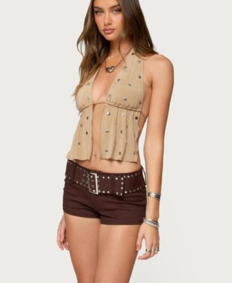 Women's Studded Backless Split Front Top