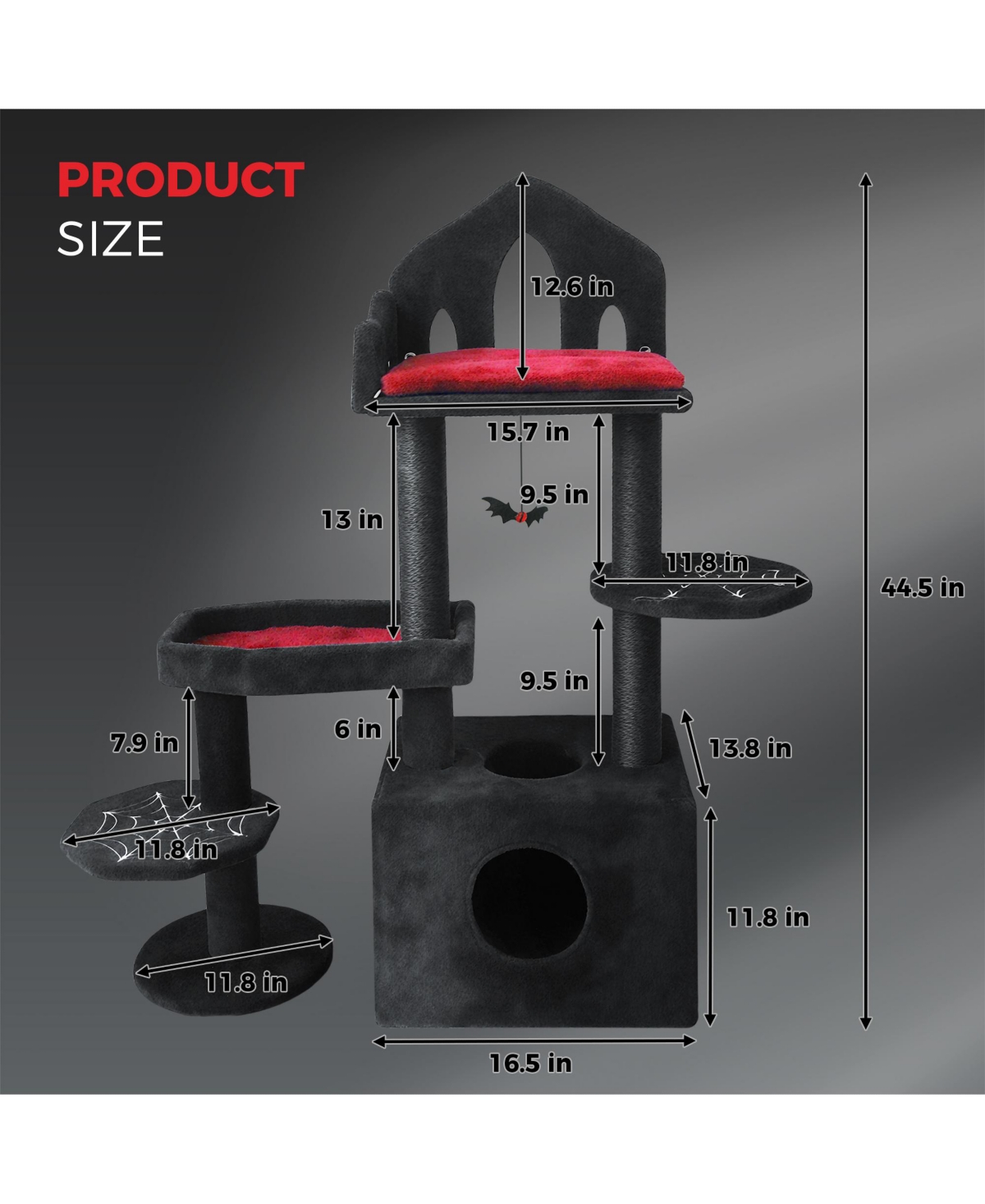 Zeus & Ruta 44.5" Black Gothic Cat Tree - Multi-Level with Hammock