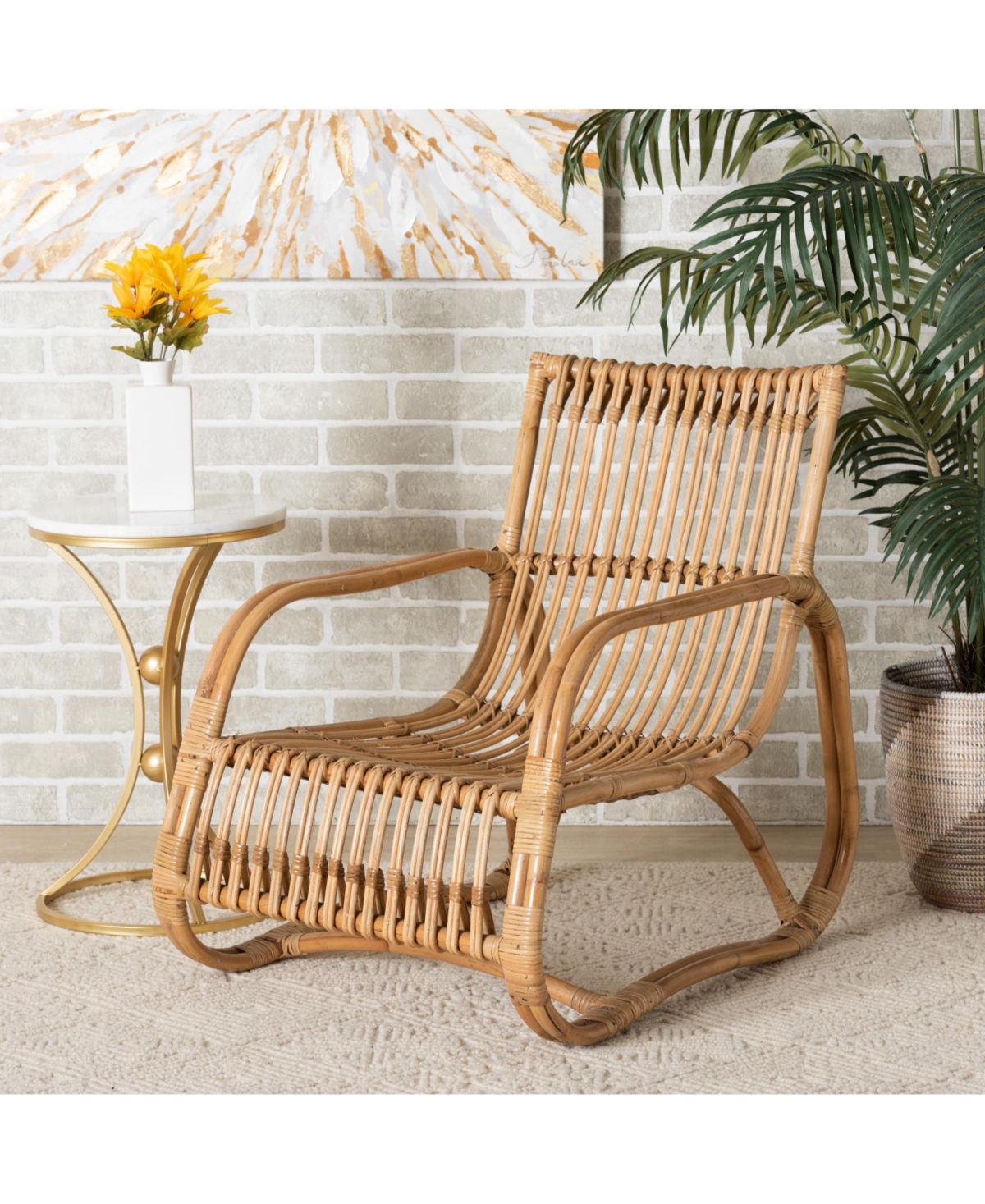Furniture Blanca 29.7" Rattan Bohemian Accent Chair