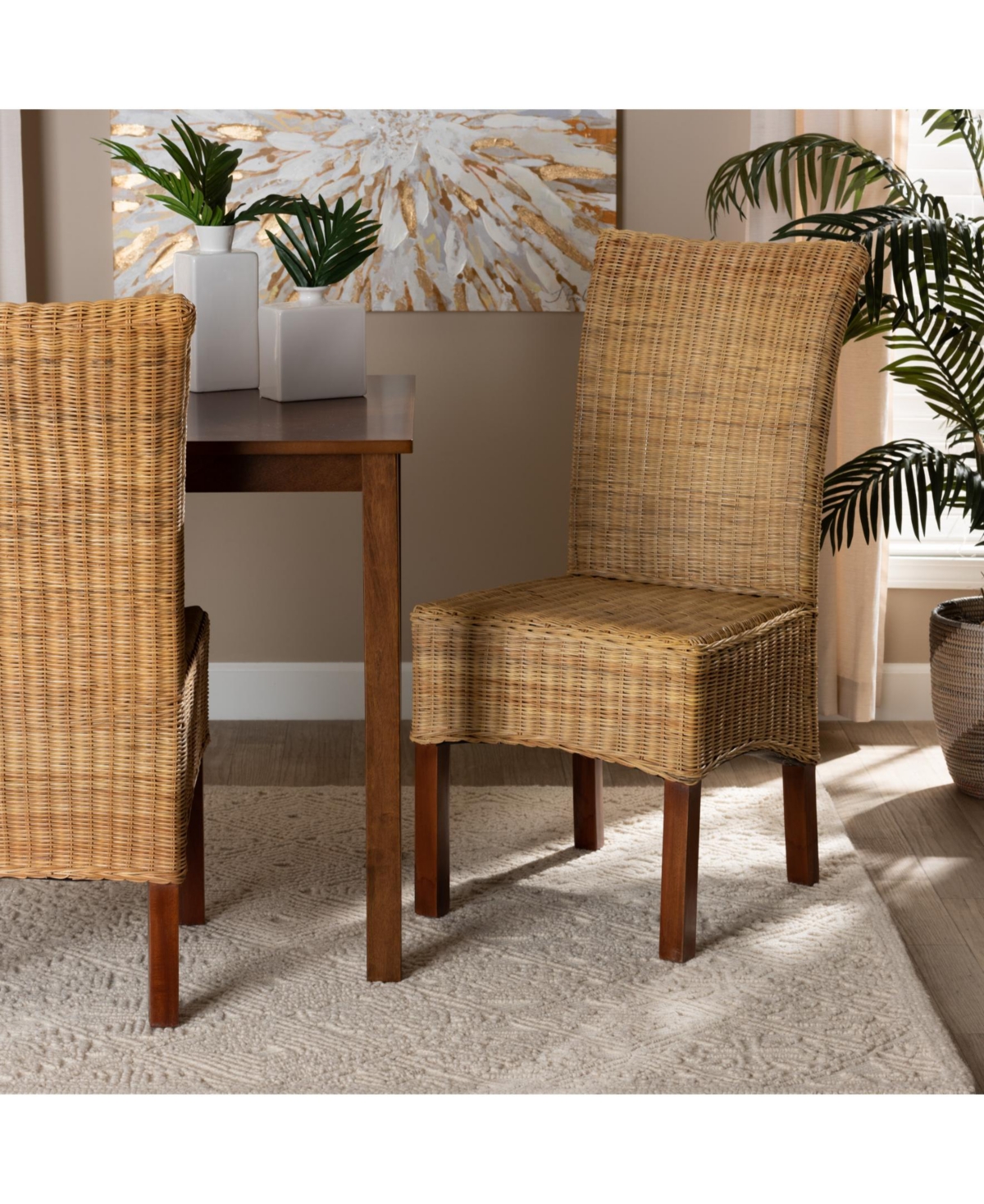 Furniture Shamara 21.25" Rattan Bohemian Dining Chair