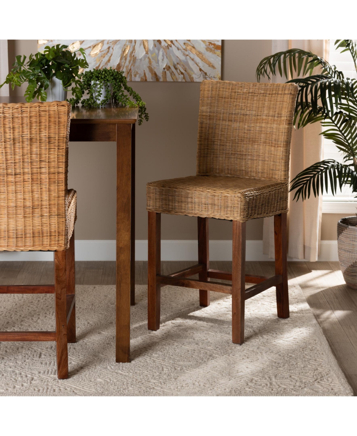 Furniture Racquel 19.25" Rattan Bohemian Counter Stool