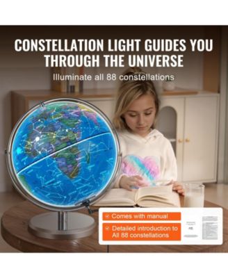 Illuminated World Globe 13" Educational LED Constellation Globe Metal Base