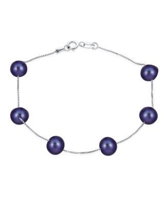 Tin Cup Freshwater Cultured Pearl Necklace & Bracelet Jewelry Set Sterling Silver 7MM