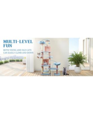 71" Blue Floral Cat Tree - Large Condo & Hammock