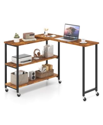 360degree(s) Rotation Mobile Laptop Table with 2-Tier Storage Shelves & 6 Universal Wheels