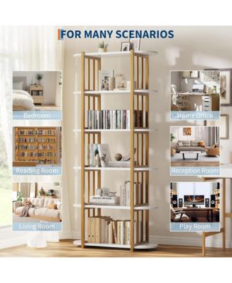 6-Tier Wooden Bookshelf, 71" Industrial Tall Bookcase with Metal Frame