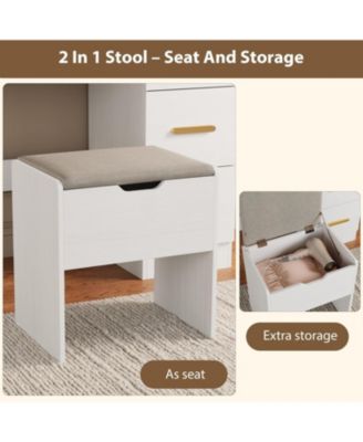 Vanity Desk with Large Lighted Mirror, 45.9" Makeup Vanity Table, 3 Light Modes & Power Outlet, 8 Drawers, Wall-Mounted, for Bedroom