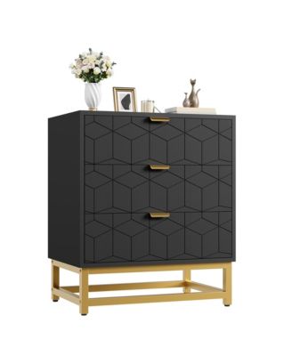 3 Drawer Dresser with Metal Legs, Wood Chest Organizer with Wide Storage for Bedroom, Living Room, Hallway