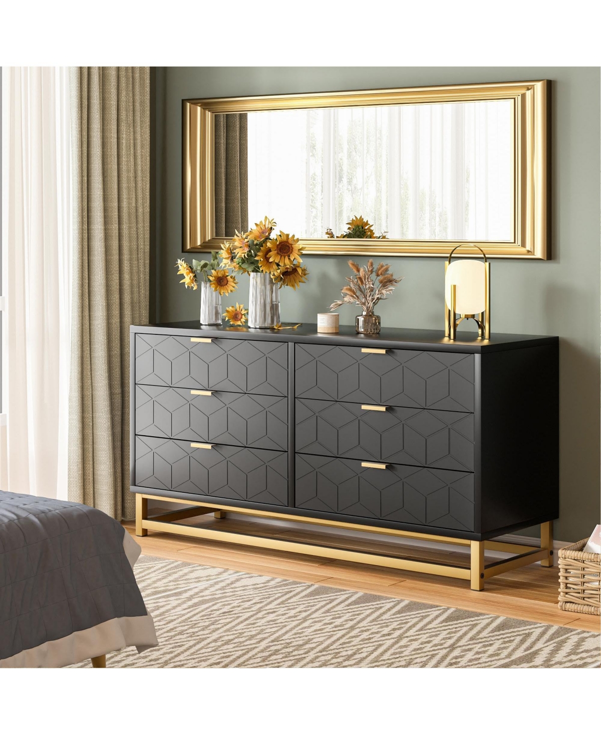 Gaomon 6 Drawer Dresser with Wide Storage, Wood Chest Organizer with Metal Legs, Modern Dresser for Bedroom, Living Room