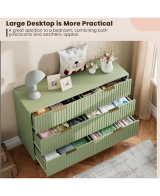 Fluted 6 Drawer Dresser, Modern Wide Chest with Deep Drawers, Wooden Storage Organizer for Living Room, Hallway, Kids Room