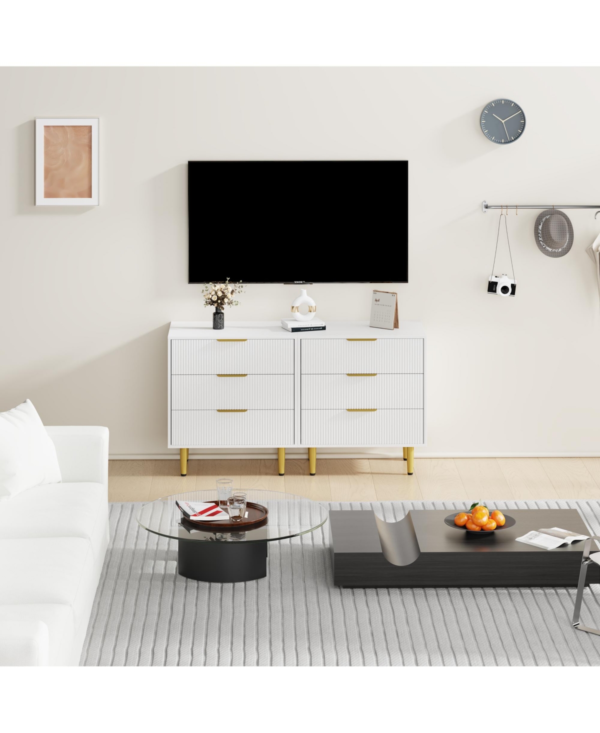 Gaomon Fluted Dresser for Bedroom,Wooden Chest of Drawers with Metal Handle & Feet