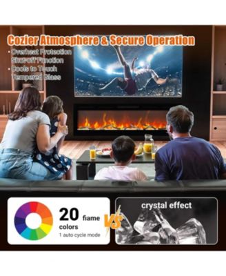 60" Recessed & Wall Mounted Electric Fireplace, Smart WiFi, Remote, Multicolor Flame, Log & Crystal Decor