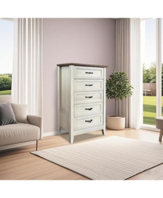 Farmhouse 5-Drawer Tall Yellow Dresser, Wooden Storage Chest for Bedroom, Living Room, Hallway