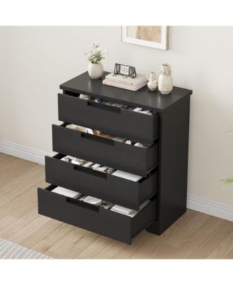 4 Drawer Dresser for Bedroom, Natural Chest of Drawers with Embedded Handles Design, Wooden Dresser Organizer for Living Room