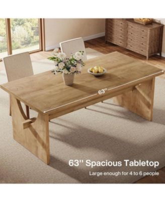 Farmhouse Dining Table for 4-6 People, 63" Large Rectangular Kitchen Dining Room Table with Heavy Duty Double Base, Rustic Brown