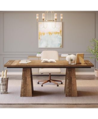 63-Inch Executive Desk, Large Office Computer Desk with Double Pedestal, Modern Simple Workstations