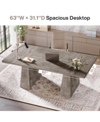 63-Inch Executive Desk, Large Office Computer Desk with Double Pedestal, Modern Simple Workstations