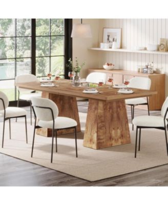 63-Inch Dining Table with Double Pedestal Base, Modern Kitchen Tabl, Espresso Brown