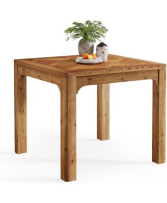 31.5" Square Farmhouse Dining Table, Solid Wood Rustic Kitchen Table with 3D Textured Tabletop, Brown