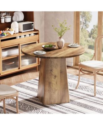 31.5-Inch Round Dining Room Table for 2-4, Farmhouse Small Kitchen Dinner Table, Rustic Brown