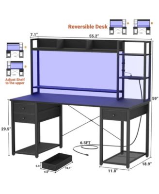 Aheaplus 47-55 inch Computer Desk with with 3 Drawers and Storage Shelves