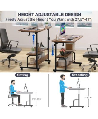 Small Height Adjustable Standing Desk with Power Outlets and Shelves, Max Height 41 Inches