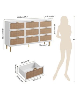 Rattan 9 Drawer Dressers for Bedroom
