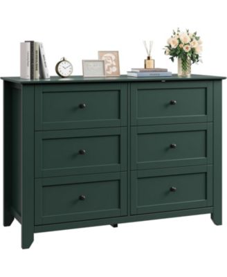 Green 6 Drawer Dresser for Bedroom, Wide Wooden Chest with Deep Drawers,Modern Storage Organizer for Hallway, Entryway