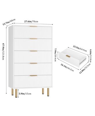 Fluted Wood 5-Drawer for Bedroom, Modern Chest, Tall Dresser