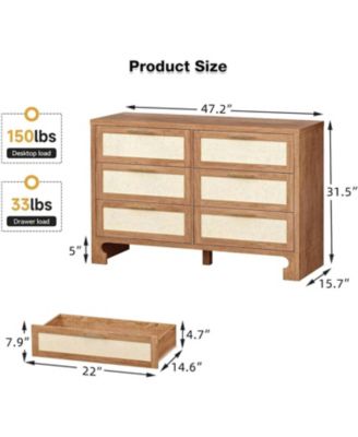 Rustic Caramel Burlap 6-Drawer Dresser, Spacious Storage Chest Made of MDF & Composite Wood for Bedroom Living Room or Hallway