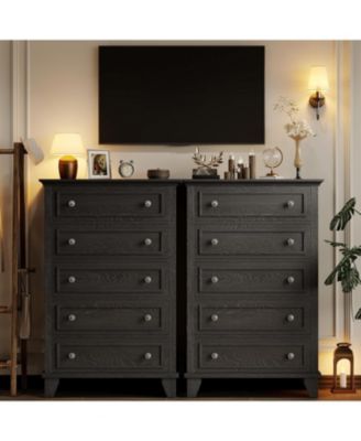 5-Drawer 48" Wood Chest with Deep Drawers, Modern Storage Organizer Tall Bedroom Dresser