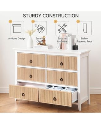 6-Drawer Modern Dresser with Fluted Panel Design, Wide Chest with Deep Storage Drawers and TV Stand Function, Ideal for Bedroom, Natural White