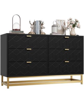 Modern 6-Drawer Bedroom Dresser with Large Storage and Gold Metal Accents for Entryway, Living Room or Closet