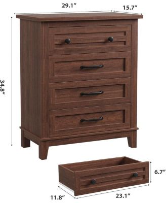 4-Drawer Bedroom Dresser, 34.8" Tall Vertical Chest with Large Storage, Freestanding Wooden Closet Organizer for Bedroom & Living Room