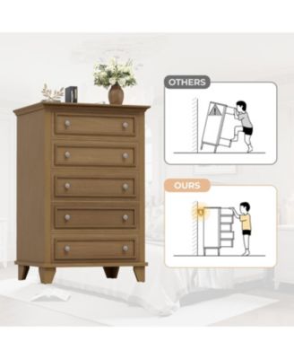 5-Drawer 48" Wood Chest with Deep Drawers, Modern Storage Organizer Tall Bedroom Dresser