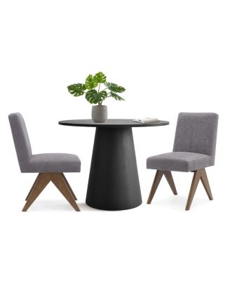 3-Piece Round Dining Table Set for 2, Upholstered Chairs with Rubberwood Legs, Modern Kitchen Table Set for Small Spaces