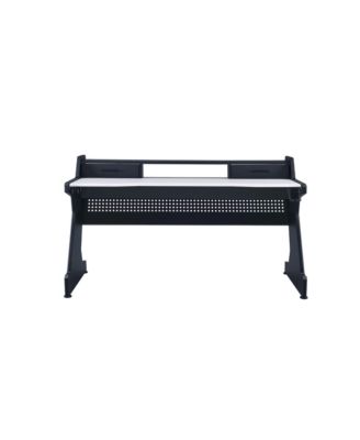 Black and White 2 Drawer Gaming Desk with 59Inch Wide Surface and Storage Compartments for Indoor and Outdoor Gaming Stations