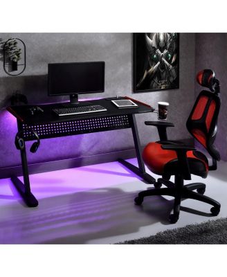 Gaming Desk, Black & Red, LED Lights, USB Port, 47" Surface & Ergonomic Design