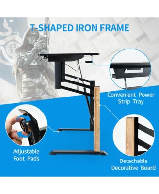 Pneumatic Height Adjustable Gaming Desk T Shaped Game Station w/Power Strip Tray