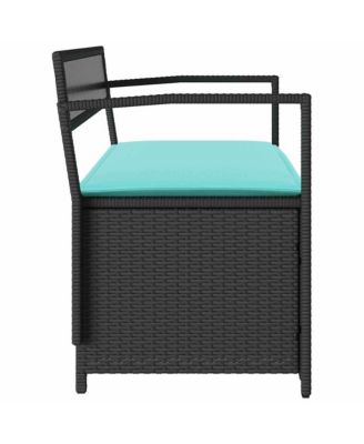 Patio Storage Bench with Cushion Black Poly Rattan